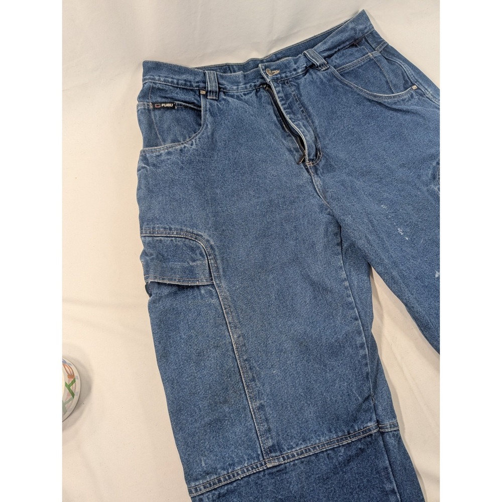 FUBU Collection Black Cargo Carpenter Jeans 38x32 Heavyweight Denim *FLAW